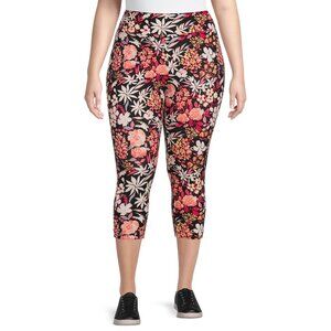 NWT Terra & Sky Womens Plus Size Capri Leggings 1X, 3X High Rise Floral Print